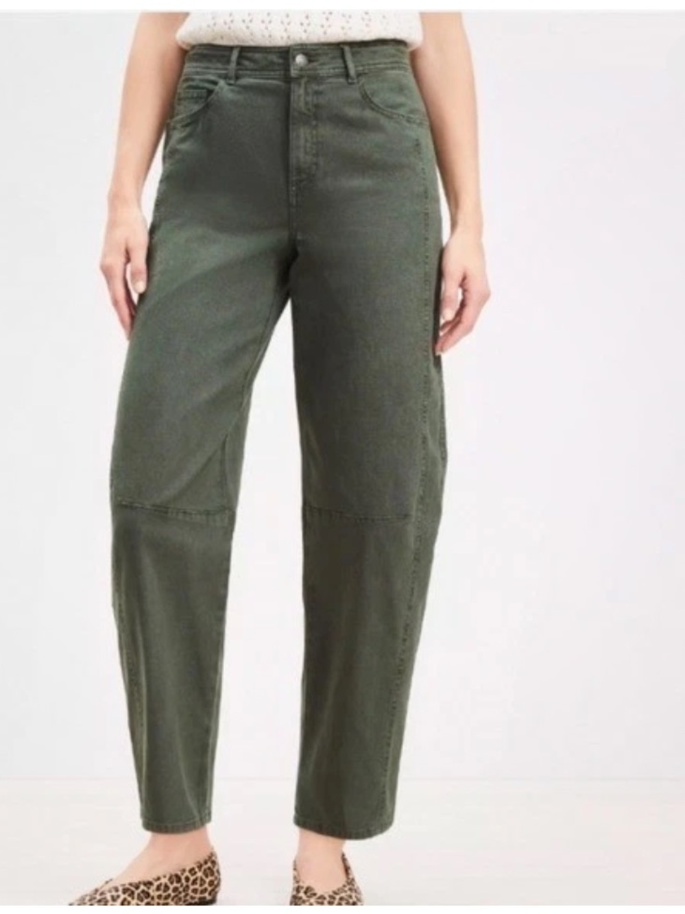 LOFT Green Cotton High Rise Barrel Cargo Pants, Size 10, NWT